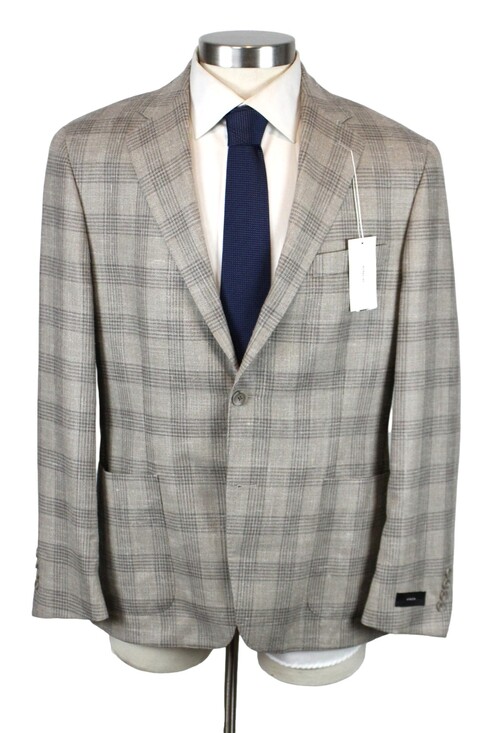 Vince Other - Vince Sport Coat 42 R Mens Tan Plaid Unstructured Wool Silk Linen Slim Blazer